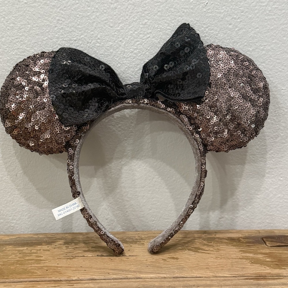 Disney Parks Belle Of The Ball Bronze Sequin Minnie Mouse Ears Headband